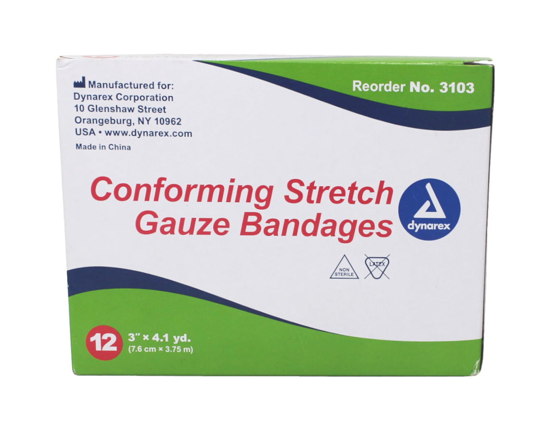 Dynarex Conforming Stretch Gauze Bandage, 3 Inches x 4.1 Yards, 96 Count