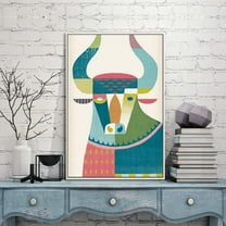 IDEA4WALL Framed Abstract Cow Wall Art Canvas Prints Painting Animal Pictures for Home Decor, 24"x36"