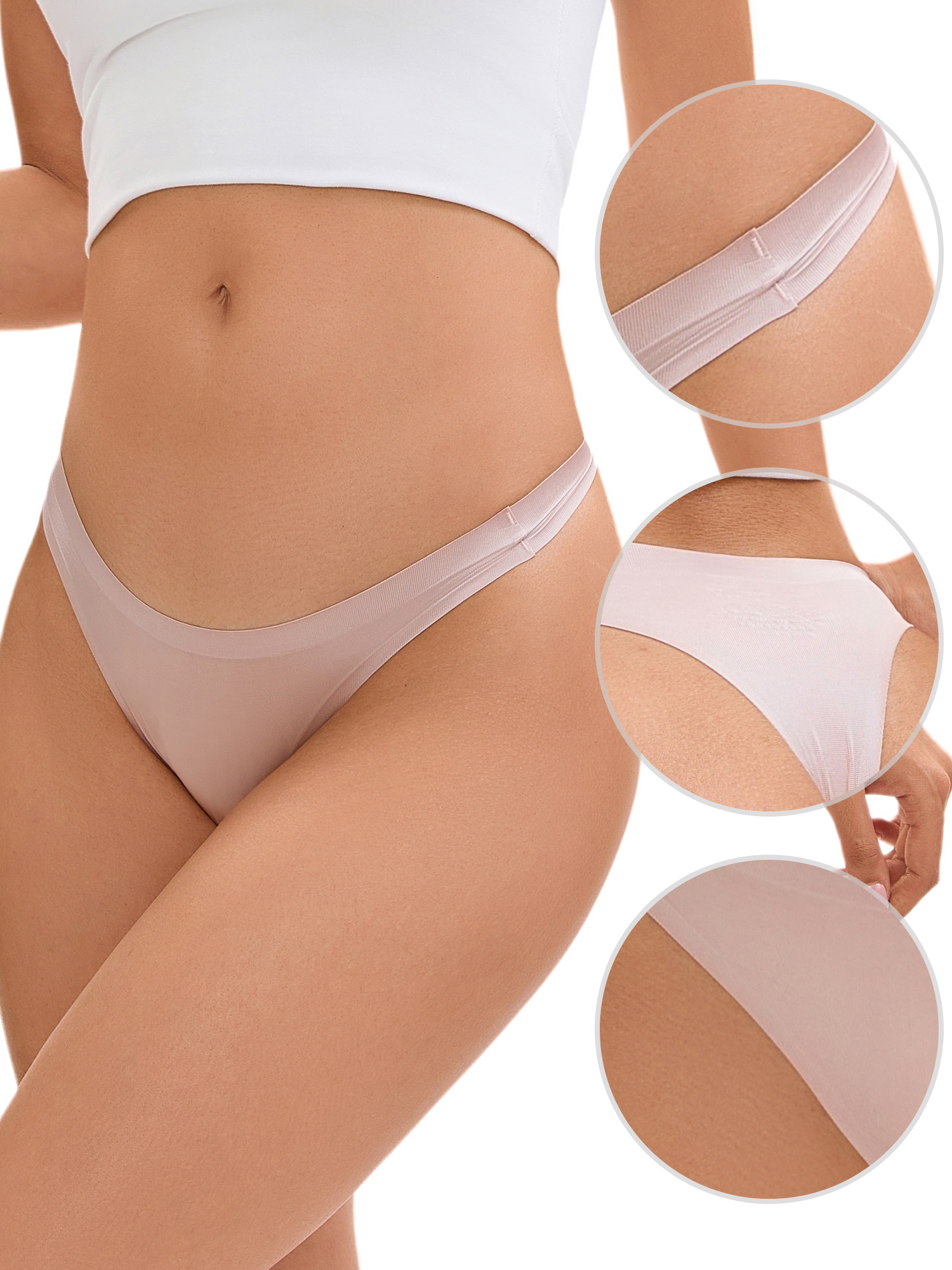 DARING DIVA Women's Satin Invisible Bikini Comfortable No-Show Thongs M Beige