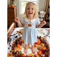 thumbnail image 4 of RUINIXCW Toddler Baby Girl Halloween Dress Outfit Kids Baby Girl Summer Fall Dress Clothes Pumpkin Ghost Letter Embroidery Doll Collar Short Sleeve Striped Dress, 4 of 9