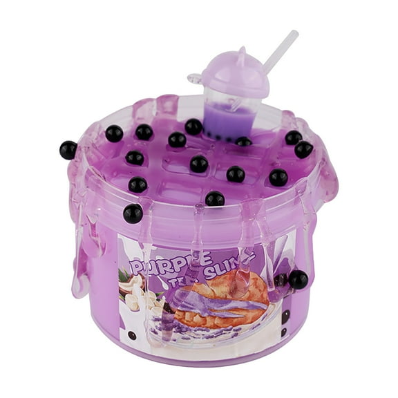 Non-Sticky Crystal Boba Slime | Clear Glossy Texture with Simulation Milk Tea Cup and Pearls Charms | Sensory Stress Relief Toy for Party Favors and Gifts