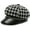Grey, variant on Plaid Newsboy Cap for Women PU Leather Newsboy Hats Tweed 8 Panels Octagonal Hats with Metal Chain Decoration