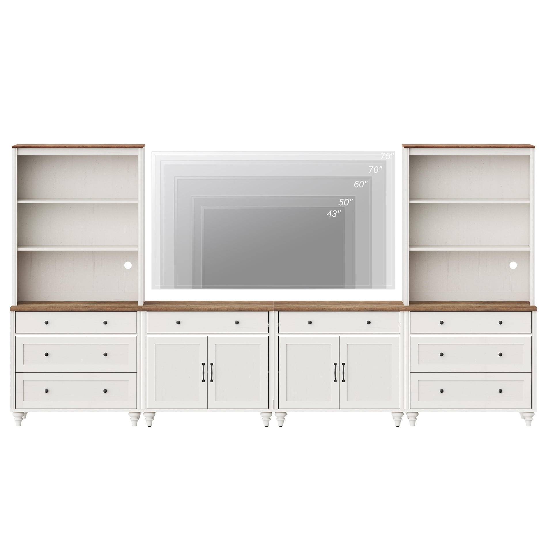 Large TV Stand with Bookshelves for TVs up to 75", Bookcase for Study Room, Living Room, Bedroom, White