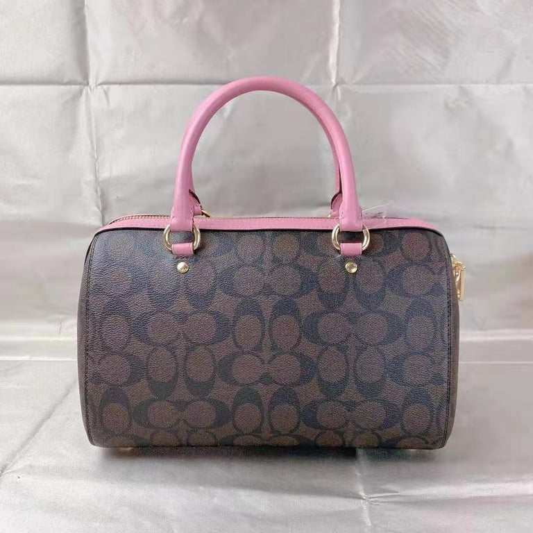COACH 83607 ROWAN SATCHEL IN SIGNATURE CANVAS IN BROWN TRUE PINK