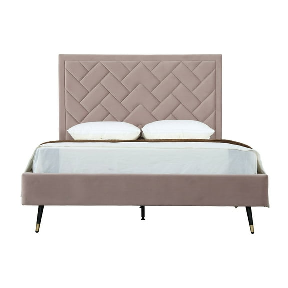 Manhattan Comfort Crosby Queen-Size Bed with Solid Wood Frame in Blush