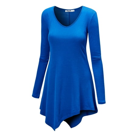 MBJ Womens V Neck Long Sleeve Tunic Top with Asymmetrical