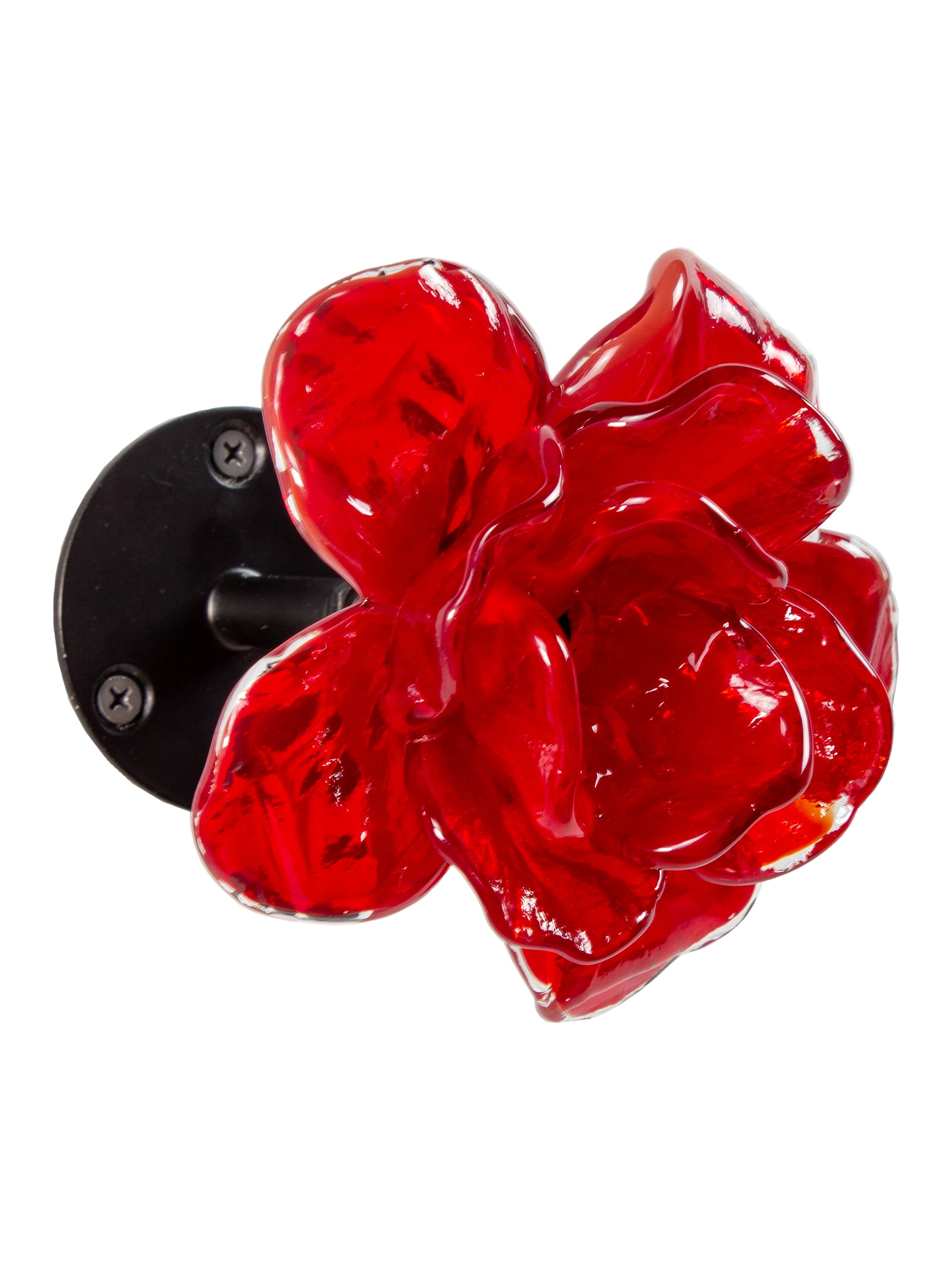 Rose Bud Flower Hand Blown Art Glass Wall Décor, Red, 4.75" Diameter