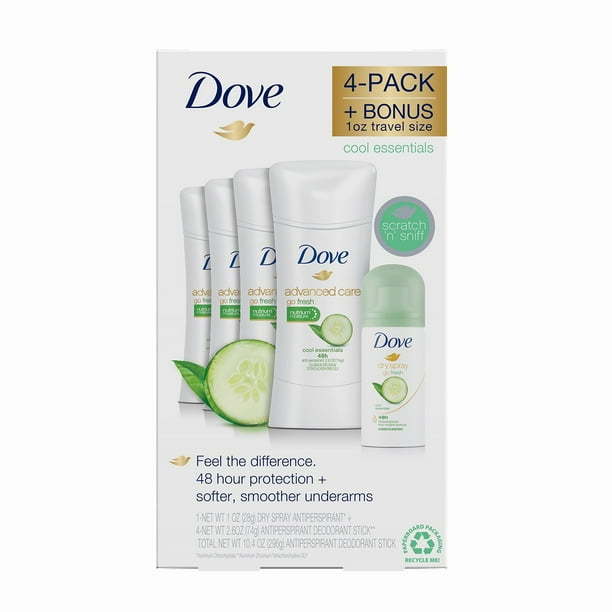 Dove Advanced Care Deodorant, Cool Essentials (2.6 oz., 4 pk. + 1 oz