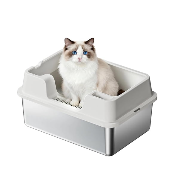 Enclosed Stainless Steel Cat Litter Box with Lid, XL Extra Large Litter Box for Big Cats, Metal Litter Pan High Sided, Never Absorbs Odors, Anti-Urine Leakage, Easy Cleaning, Include Scoop
