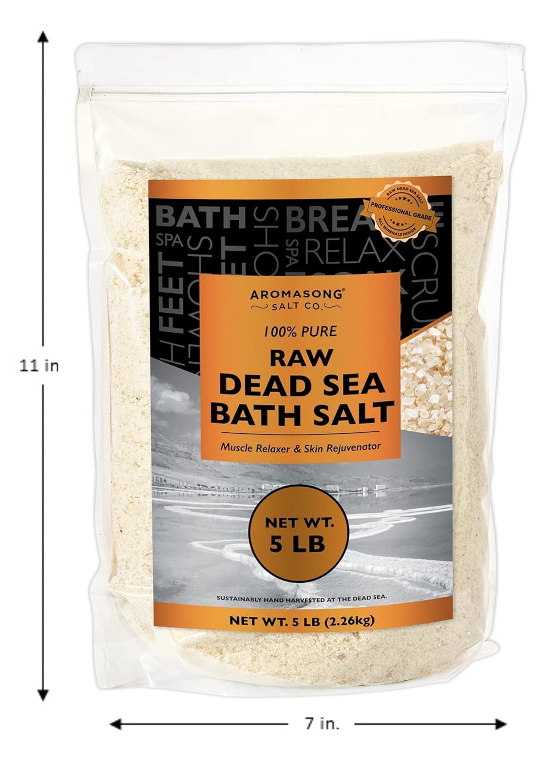 Aromasong Raw Dead Sea Bath Salt 5 lb – Minimally Cleaned, Mineral-Rich with Dead Sea Mud, 100% Pure Natural Soaking Salts