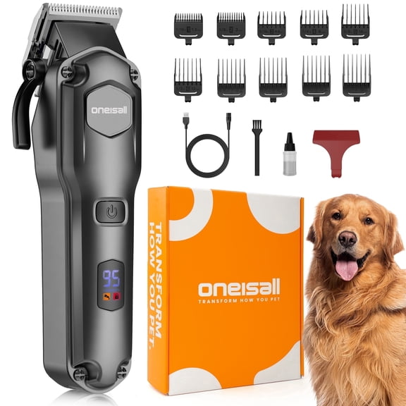 Oneisall DC-600 Dog Clippers for Grooming Thick Hair, All Stainless Steel Cordless Dog Hair Clippers, 6800RPM, IPX7 Waterproof, Low Noise 55dB, Dog Grooming Clippers at Home, Black