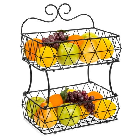 Two Tier Wire Basket (Best Choice Products 2 Tier Removable Metal Fruit Basket Stand Wire Bread Fruit Storage Rack)