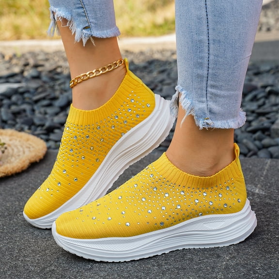 Womens Rhinestones Glitter Fashion Mesh Walking Shoe,Bling Sneakers for Women
