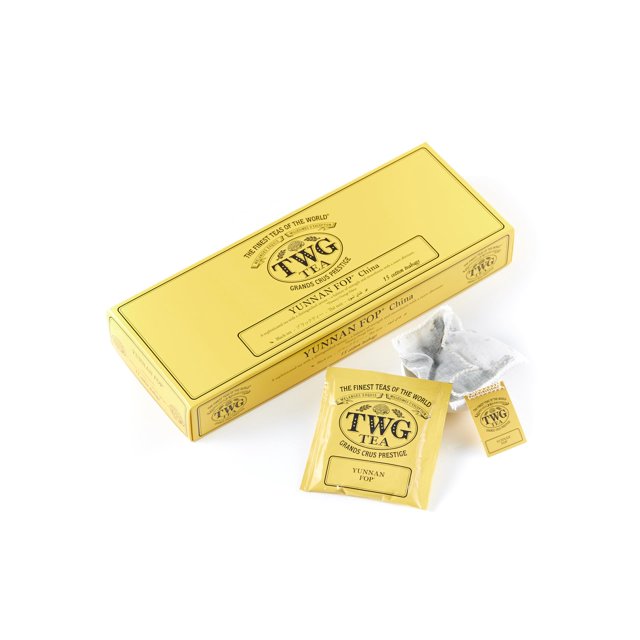 TWG Tea | Yunnan FOP | Té negro | Postgusto terroso y suave | 15 bolsitas de té de algodón cosidas a