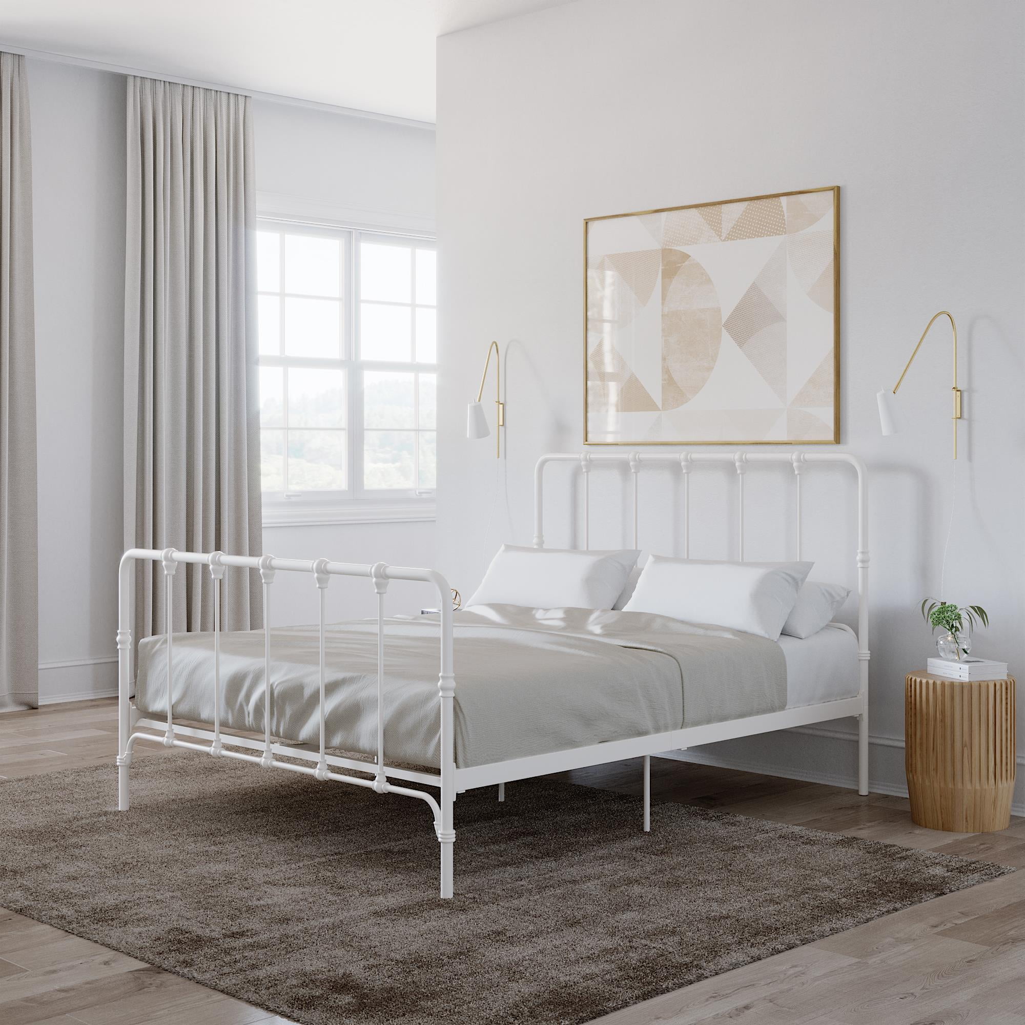 Mainstays Farmhouse Metal Bed, Queen Size Bed Frame, White - Walmart.com