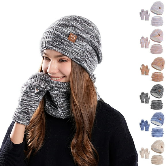 Msgweeeg Winter Hat for Men Neck Gaiter A Three-piece Set Of Women's Hats Scarves Gloves Fleece Warm Knitted Woolen Hat Outdoor Cold-proof Ear-protecting for Hiking