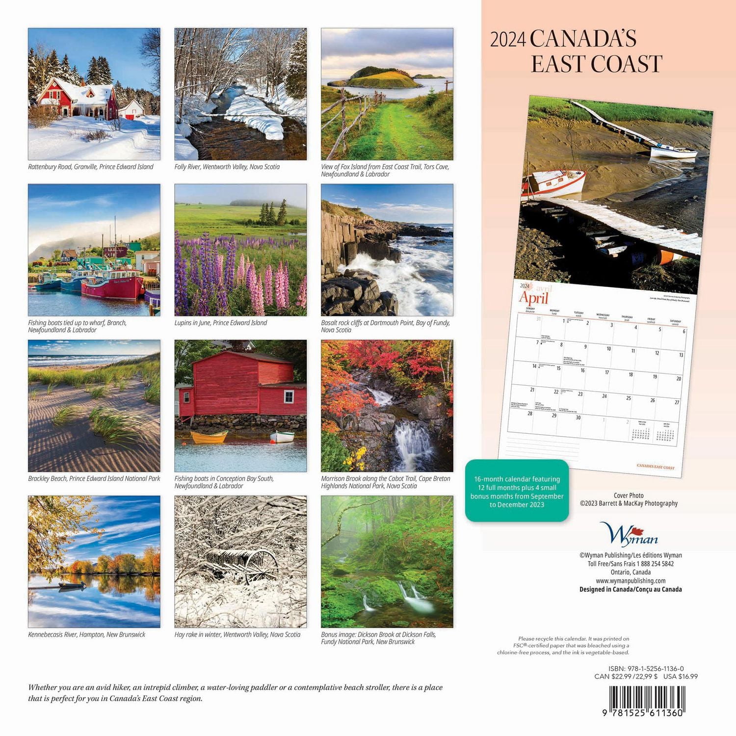 Wyman Publishing Canada's East Coast 2024 12x24 Inch Square Wall Calendar, 9781525611360