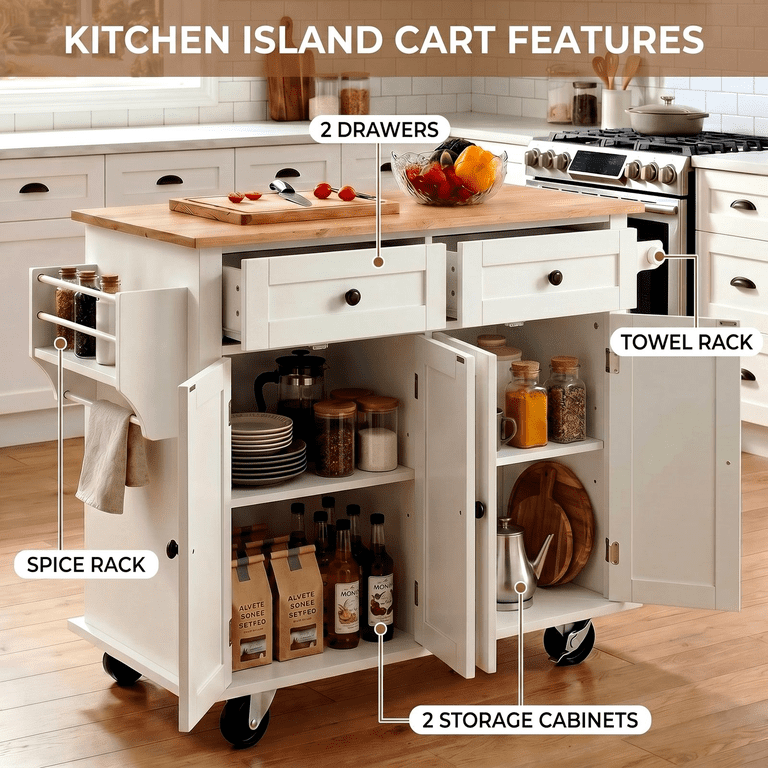 RichYa Large Portable Kitchen Island with Storage, Moveable
