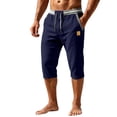 thumbnail image 2 of BRELIL Men Plus Size Capri Pants Drawstring Loose Fit Summer Casual Beach Vacation Shorts Lounge Trousers Solid Outdoor Travel Bottoms, Navy 2XL, 2 of 5