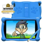 Angle View: Contixo Kids Tablet with Educator Approved Apps, 7-inch IPS HD Display, WiFi, Android 10, 2GB RAM 16GB ROM, Protective Case with Kickstand and Stylus, V10-Blue