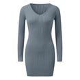 thumbnail image 4 of JBXKXYW Dresses for Women 2024 Autumn Womens V Neck Long Sleeves Slim Thin Hip Dress Warm Sweater Womens Dresses (Gray,L), 4 of 5