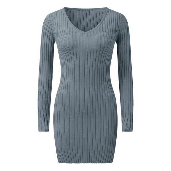 Fall Dresses for Women 2023 Womens Turtlenek Neck Long Balloon Sleeve Fall Sweater Dress 2023 Casual Pullover Ribbed Knit Mini Dresses Grey,M