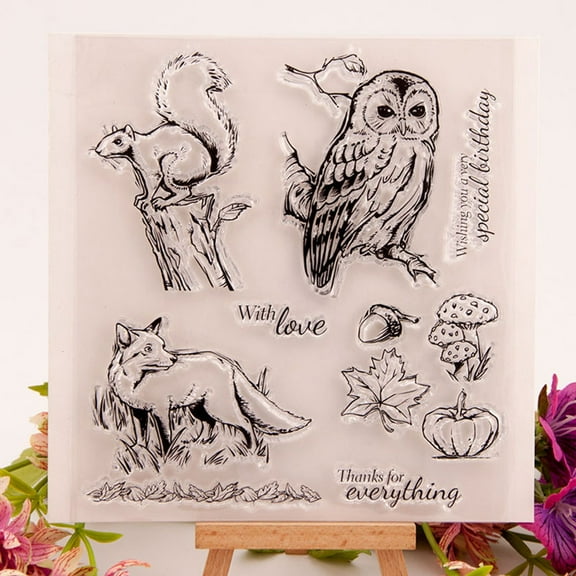 Ouginx Clear Stamps, Aniamls Owl Squirrel Fox Rubber Stamp for Scrapbooking and Card Making Supplies