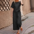 thumbnail image 2 of Conjunto de dos piezas para mujer compuesto por top corto y pantalones anchos: manga corta, cuello redondo, conjunto informal de verano, 2 of 5