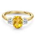 thumbnail image 3 of Gem Stone King 1.96 Ct Oval Yellow Citrine White Topaz 18K Yellow Gold Plated Silver Ring, 3 of 6