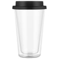 thumbnail image 1 of Double Wall Glass Coffee Mug with Silicone Lid Cappuccino Mug Coffee Cup Milk Tea Water Cup, 1 of 5