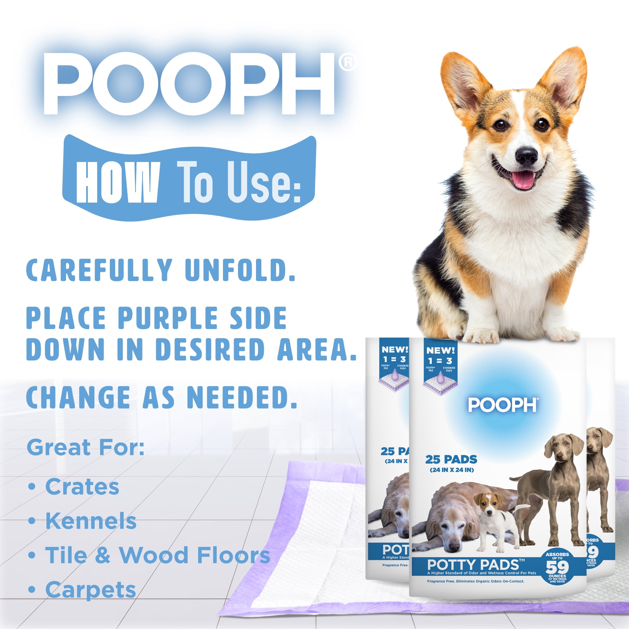 (3 pack) Pooph Potty Pads, 25 Count, Fragrance-Free, No Harsh Chemicals