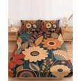 thumbnail image 2 of Cal.King Size Fitted Sheet Set - Terracotta Flowers 3 Piece Bedding Sets 16" Deep Pocket Fitted Sheet with 2 Pillowcases, Boho Floral Leaves Vintage Pastoral Botanical Microfiber Hotel Bed Sheets, 2 of 9