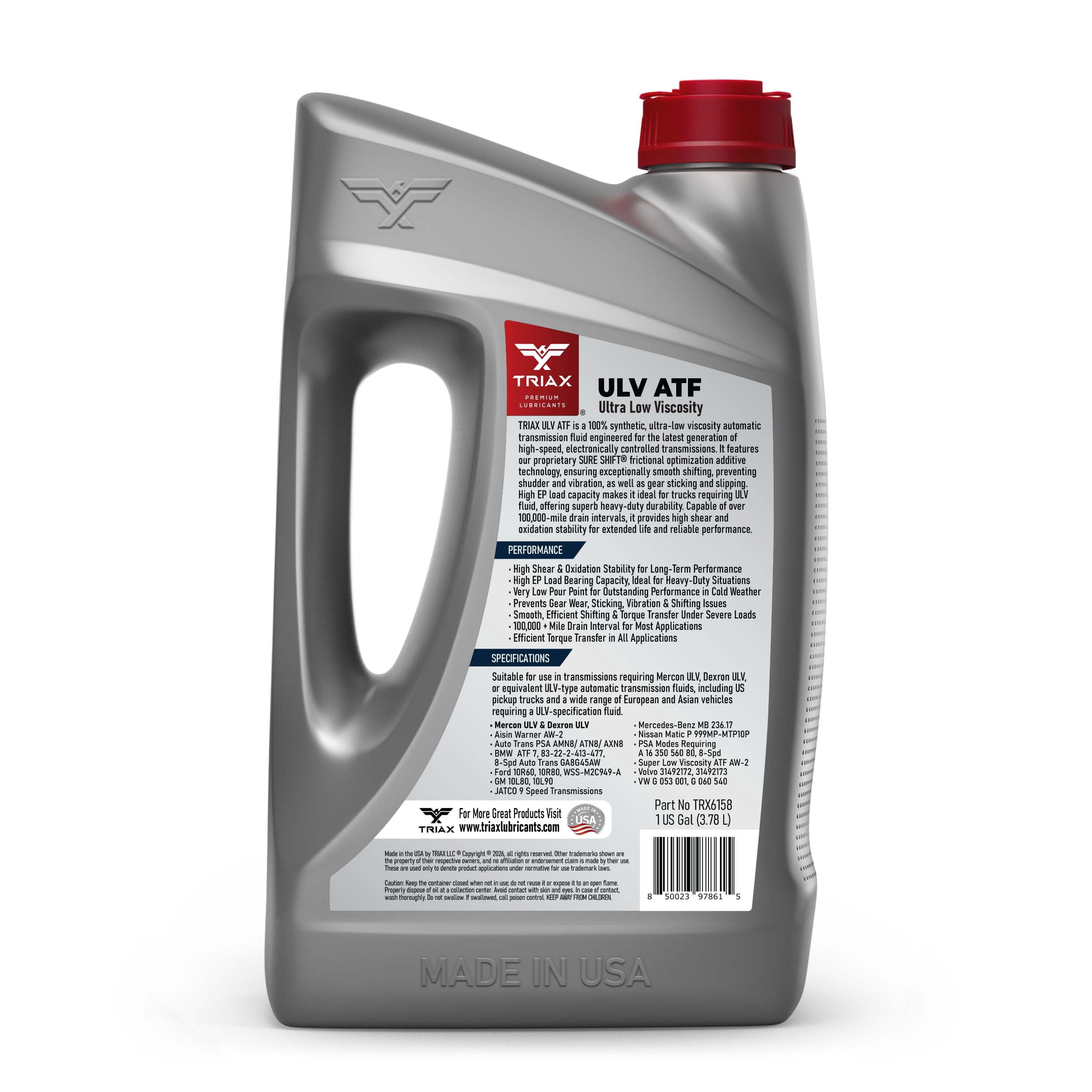 TRIAX ULV ATF - Ultra Low Viscosity, Full Synthetic Automatic Transmission Fluid - For Modern High Performance Transmissions in Many North American Trucks, SUVs, and European Cars (1 Gallon)