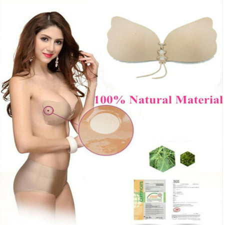 Strapless Self Adhesive Silicone Invisible Push-up Bras for Women Girls,iClover Reusable One-Piece Push-up Bras with Drawstring & Bra Case ,Cup