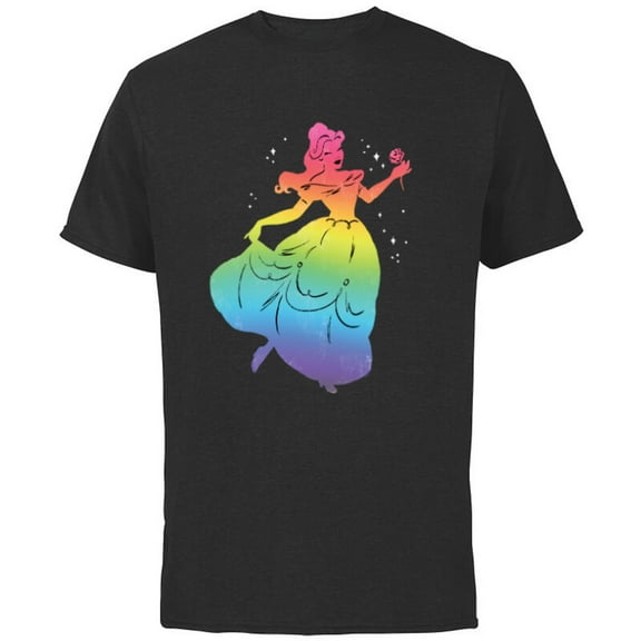 Disney Princess Belle Rainbow Gradient Beauty and the Beast- Short Sleeve Cotton T-Shirt for Adults - Customized-Black