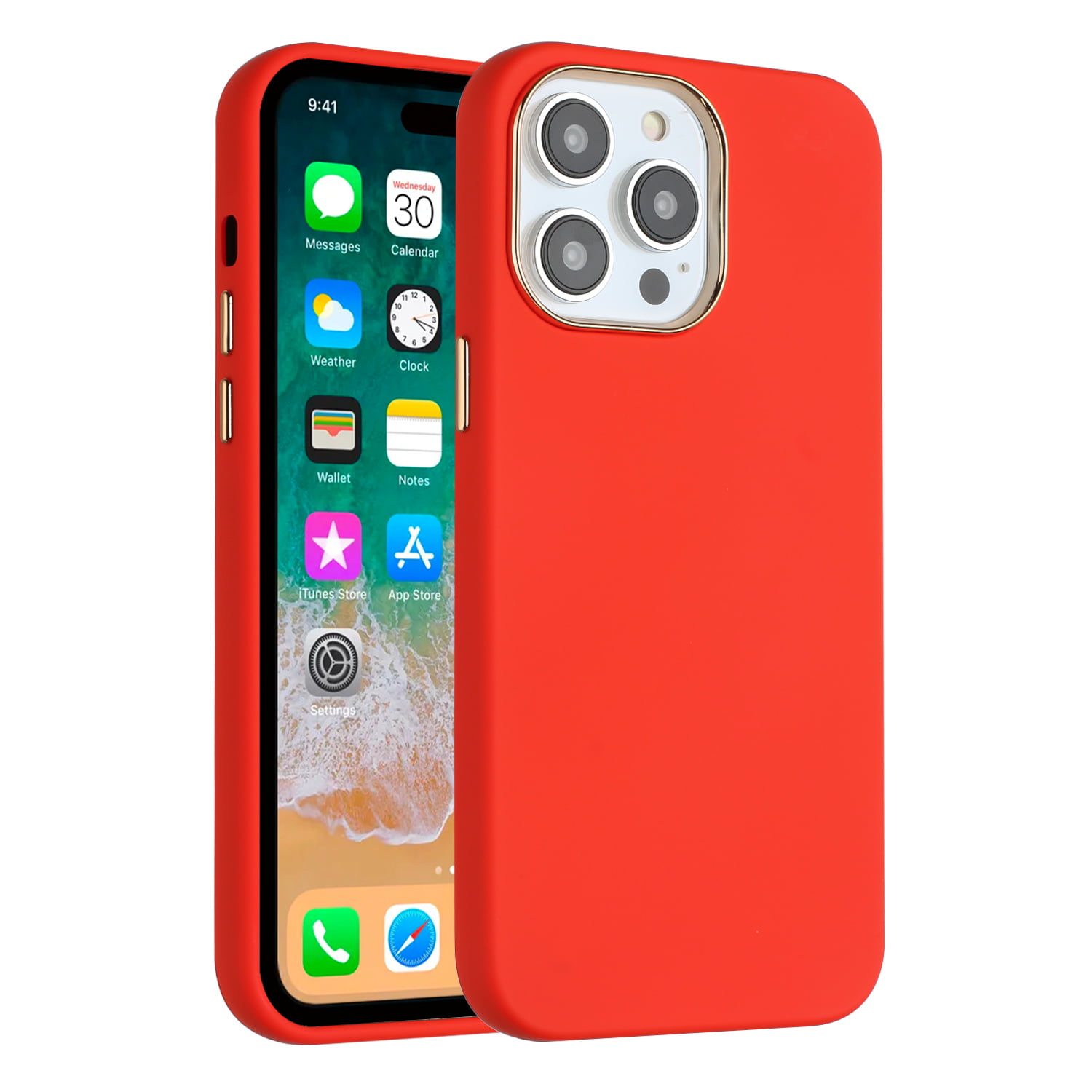 For Apple iPhone 15 Pro Max (6.7) Slim Classic Hybrid Around Rubber Gummy  Slick Hard Silicone TPU Chromed Button Cover ,Xpm Phone Case [ Red ] 