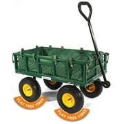 Yardsam Heavy Duty 400 Lbs Capacity Mesh Steel Garden Carts with No-Flat Tires, Removable Sides, 10 inch Flat-Free Soild Wheels and 600D Polyester with PVC Coated Liner (Green)