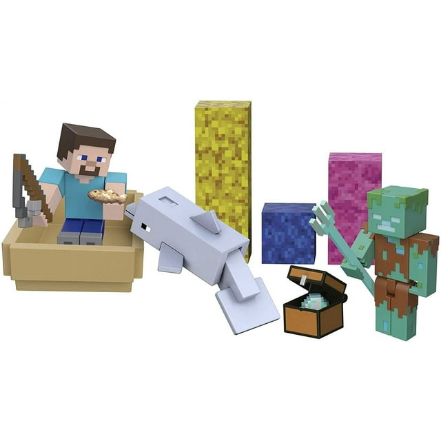 Paquete de aventuras Toy Minecraft Treasure Hunt con figuras y accesorios MATTEL