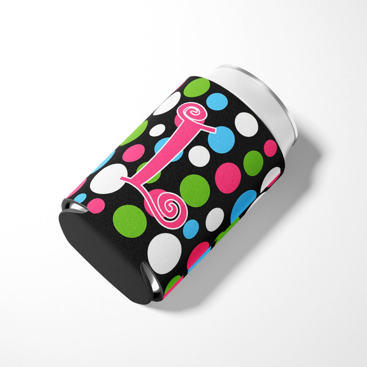 Letter L Initial Monogram - Polkadots and Pink Can or Bottle Beverage Insulator Hugger