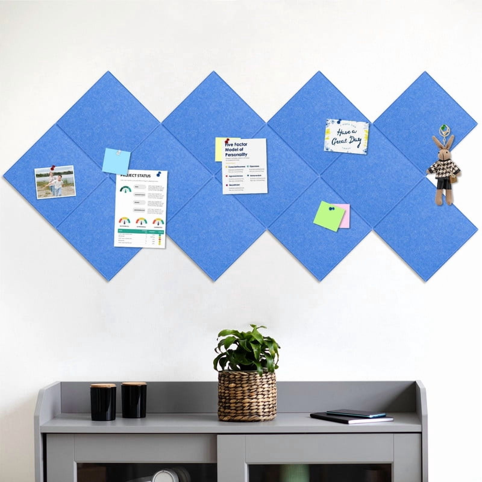Large Cork Bulletin Board, 48"x36" Cork Board Wall Tiles 12 Packs 1/2" Thick Corkboards for Walls Safe Adhesive Acoustic Panels Soundproof Pin Board with 120 Pushpins, Blue