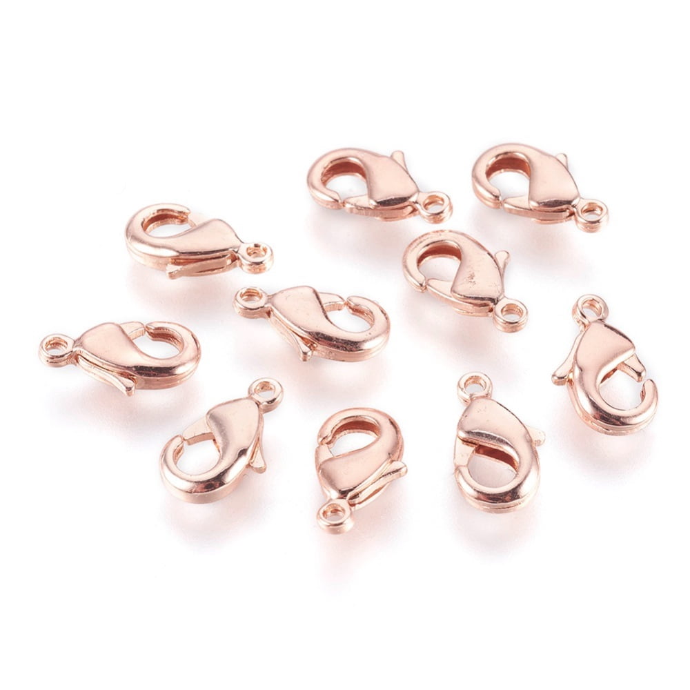 Brass Lobster Claw Clasps Nickel Free Real Rose Gold Plated 12x7x2.5mm Hole: 1mm