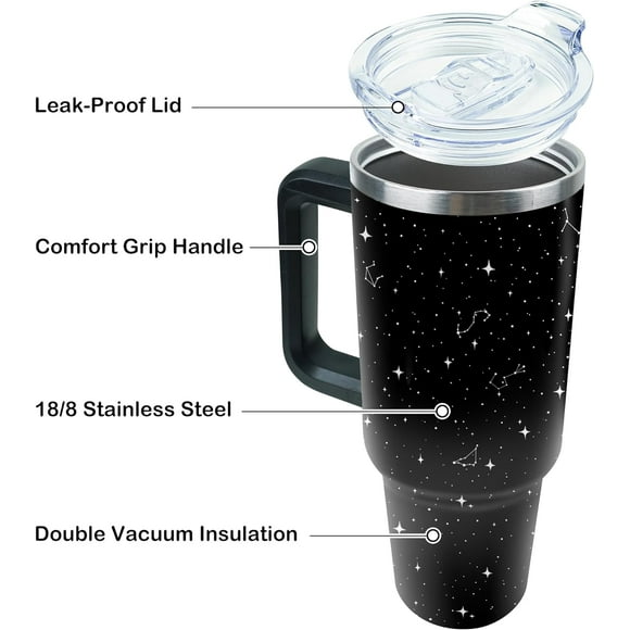 40 oz Tumbler with Handle and Straw, Stainless Steel Insulated Cup with Leak Proof Lid and Straw Lid, Keep Drinks Cold and Hot for Hours(Sun Moon)