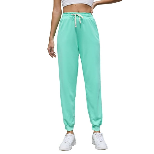 women's Jogger Sweatpants Casual Solid Color Drawstring Elastic Waist Pants Comfortable Exercise Trousers with Pockets Green L