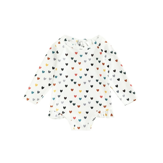 Xingqing Maillot de Bain une Pièce à Manches Longues pour Bébé et Tout-Petite Fille, Maillot Dermoprotecteur, à Volants
