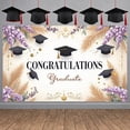 thumbnail image 2 of Purple Floral Graduation Banner Gold Stars Congratulation Display Graduation Cap Palm Leaves Grad Backdrop for Graduation Party College Ceremony Grad Photo Shoot, 2 of 5
