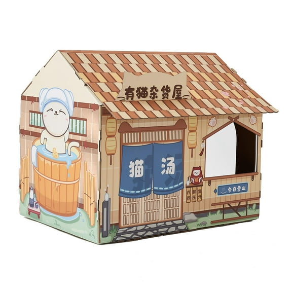 Rascador de cartón para gatos, reversible y reemplazable, con forma de salón para gatos marrón