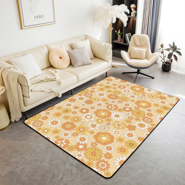 YST Kawaii Botanical Indoor Floor Mat Boho Floral Area Rug Cute Yellow