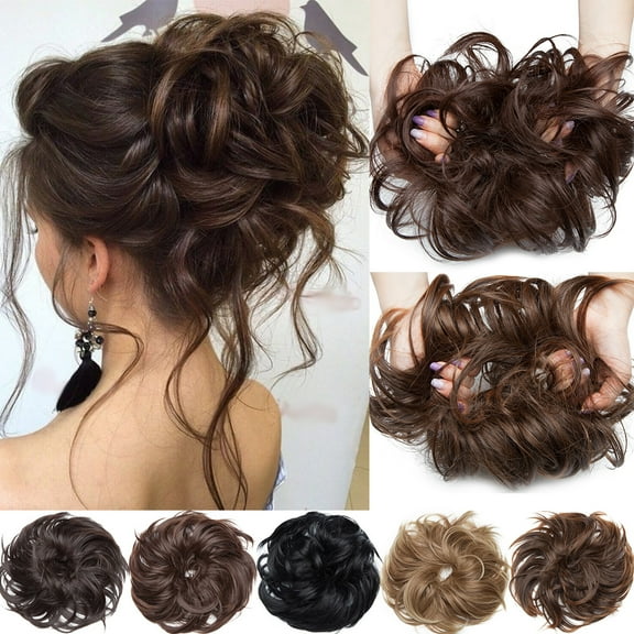SEGO Messy Bun Hair Piece Ponytail Hair Extension Synthetic Scrunchy Wavy Real Hair Bun Fake Hair Elastic Hair Extensions for Women Black/Blonde/Palm Colors