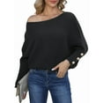 thumbnail image 2 of Women'S Off Shoulder Long Sleeve Solid Color Knitted Sweater Casual Loose Fall Trendy Pullover Tops Black XXL, 2 of 8