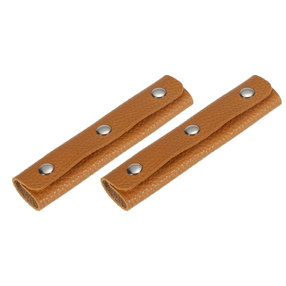 2Pack Handbag Handle Wrap Covers, PU Leather 3 Clasps Luggage Grip Protector for Suitcases, Shopping Bag (Light Brown)